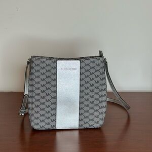 Michael Kors Gray Crossbody Bag with Monogram and Metallic Stripe